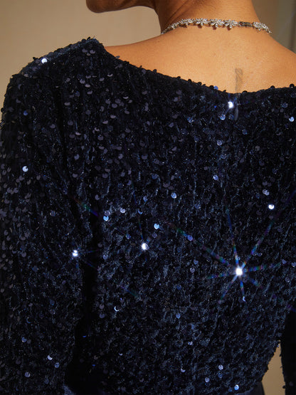 Velvet Sequin Satin Evening Gown