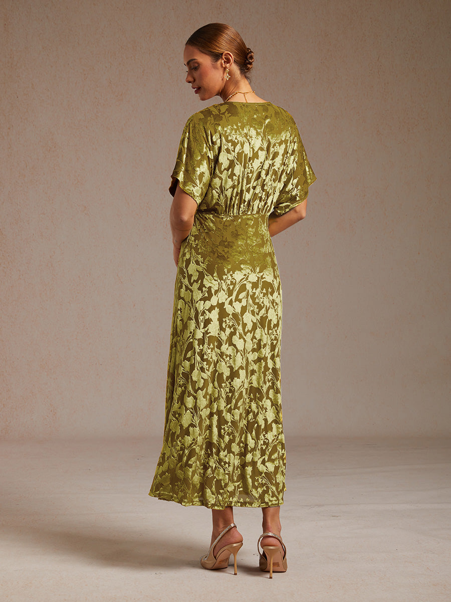 V-Neck Velvet Floral Maxi Dress