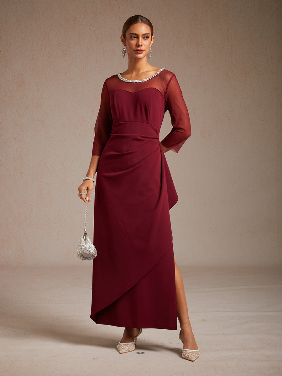 Elegant Beaded Illusion Neckline Formal Dress