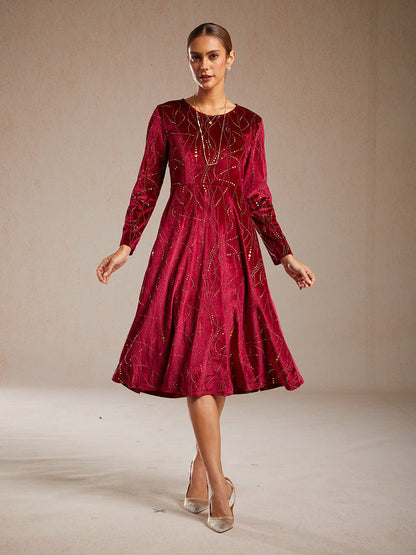 Velvet A-Line Dress Gold Foil with Pockets