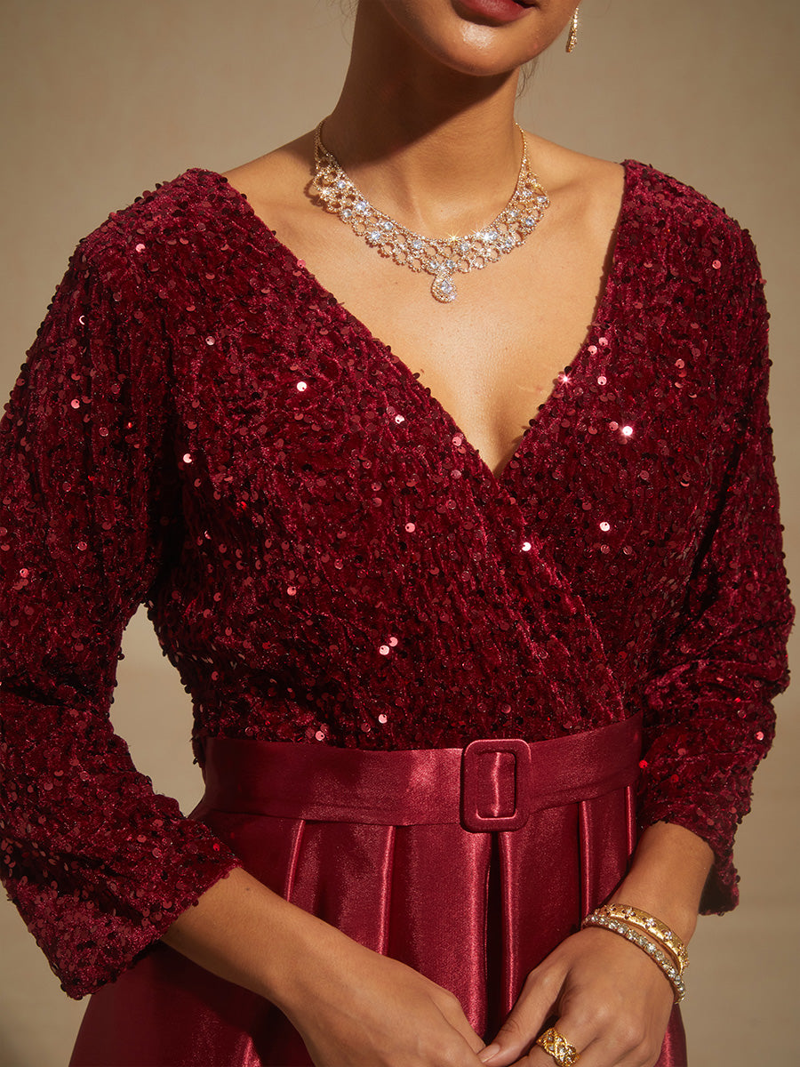 Velvet Sequin Satin Evening Gown