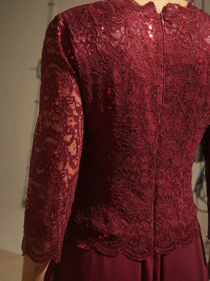 Elegant Lace and Chiffon Floor-Length Dress