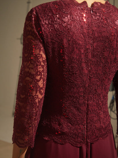 Elegant Lace and Chiffon Floor-Length Dress