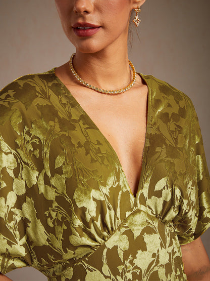 V-Neck Velvet Floral Maxi Dress