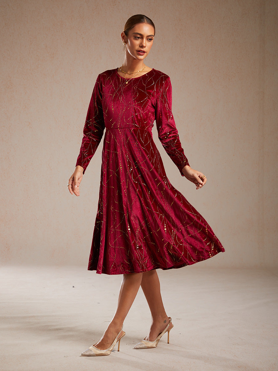 Velvet A-Line Dress Gold Foil with Pockets