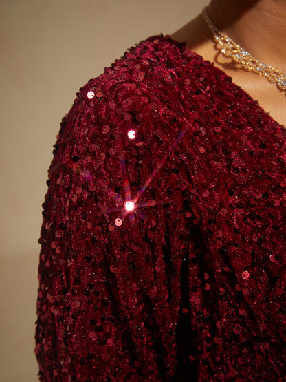 Velvet Sequin Satin Evening Gown