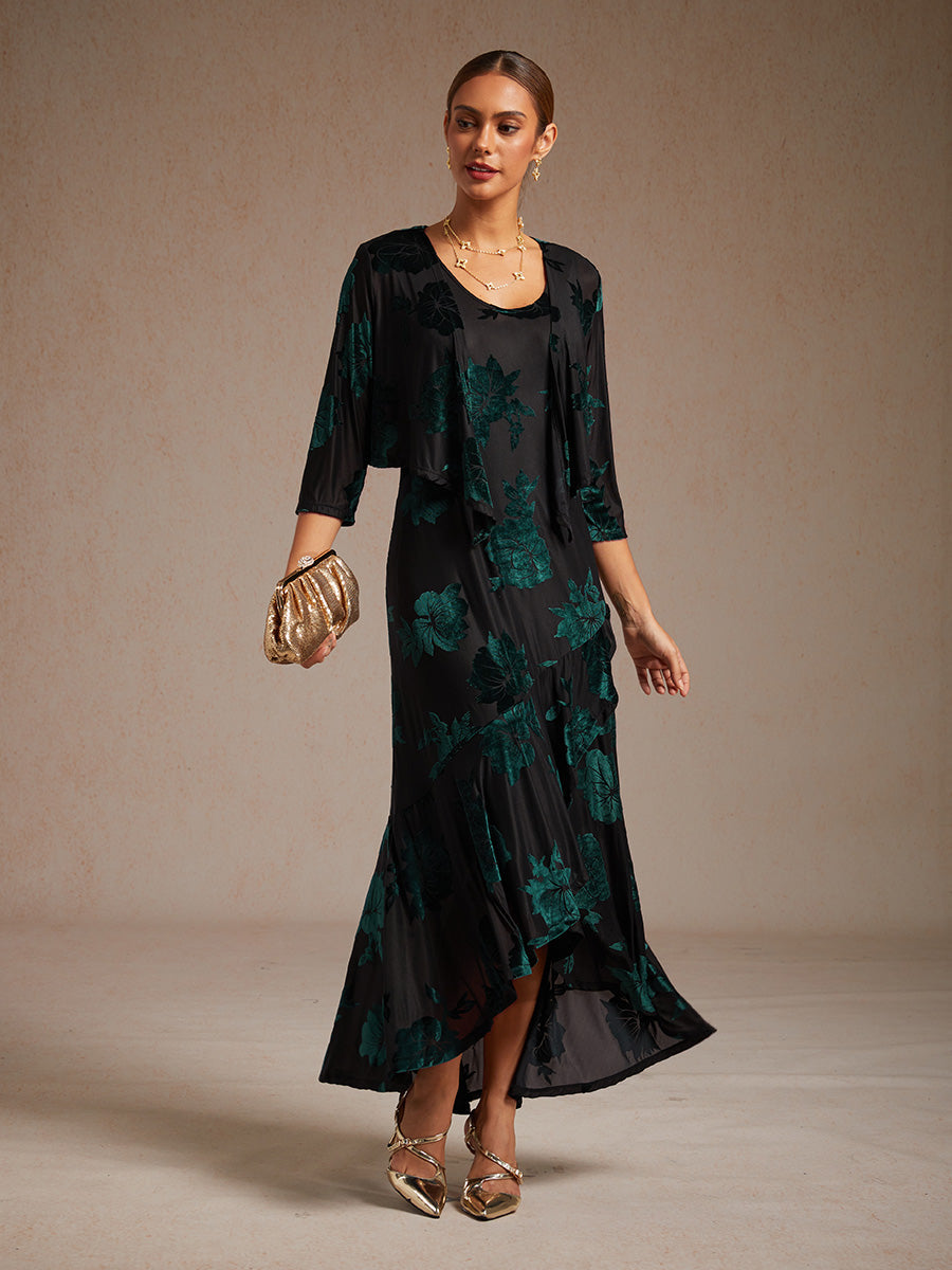 Floral Stretch Velvet 3/4 Sleeve Shrug