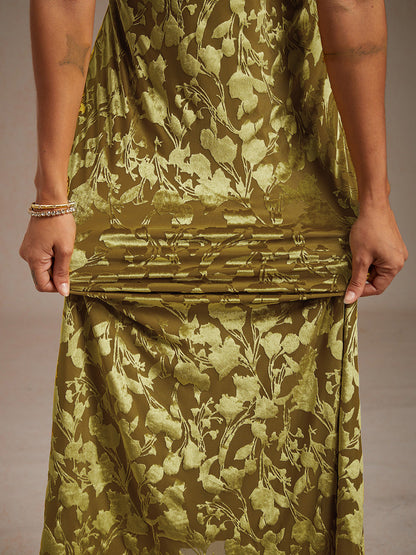 V-Neck Velvet Floral Maxi Dress