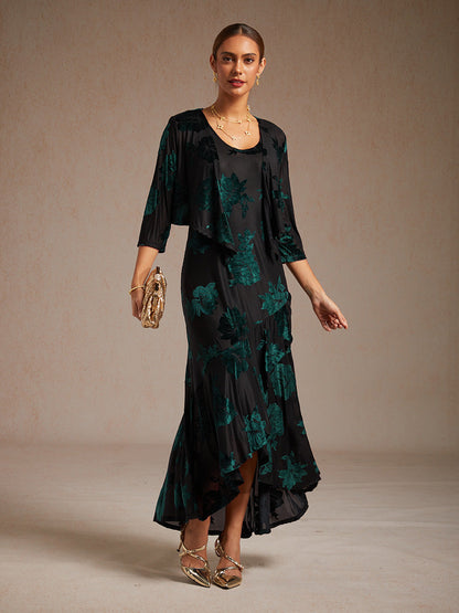 Floral Stretch Velvet 3/4 Sleeve Shrug