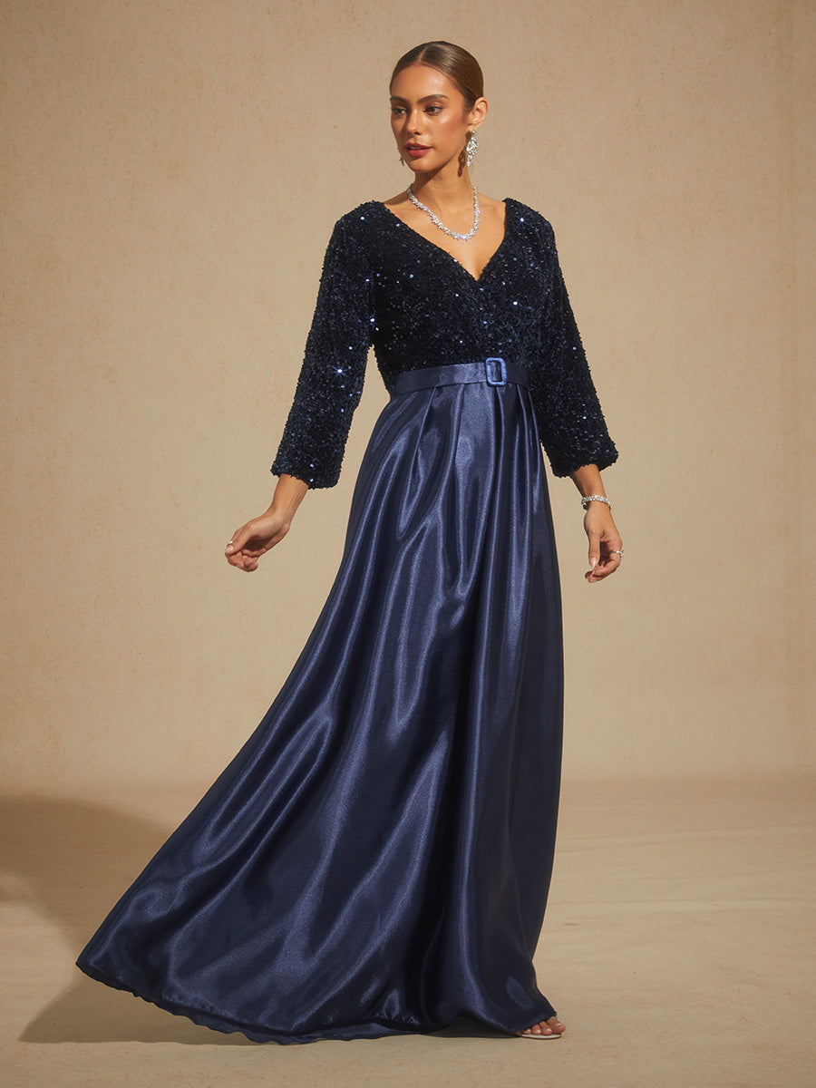 Velvet Sequin Satin Evening Gown