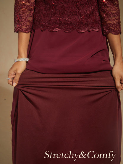 Elegant Lace and Chiffon Tea-Length Dress