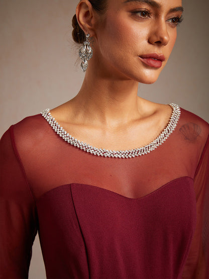 Elegant Beaded Illusion Neckline Formal Dress