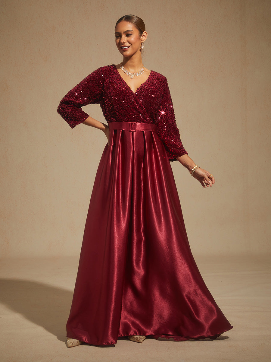 Velvet Sequin Satin Evening Gown