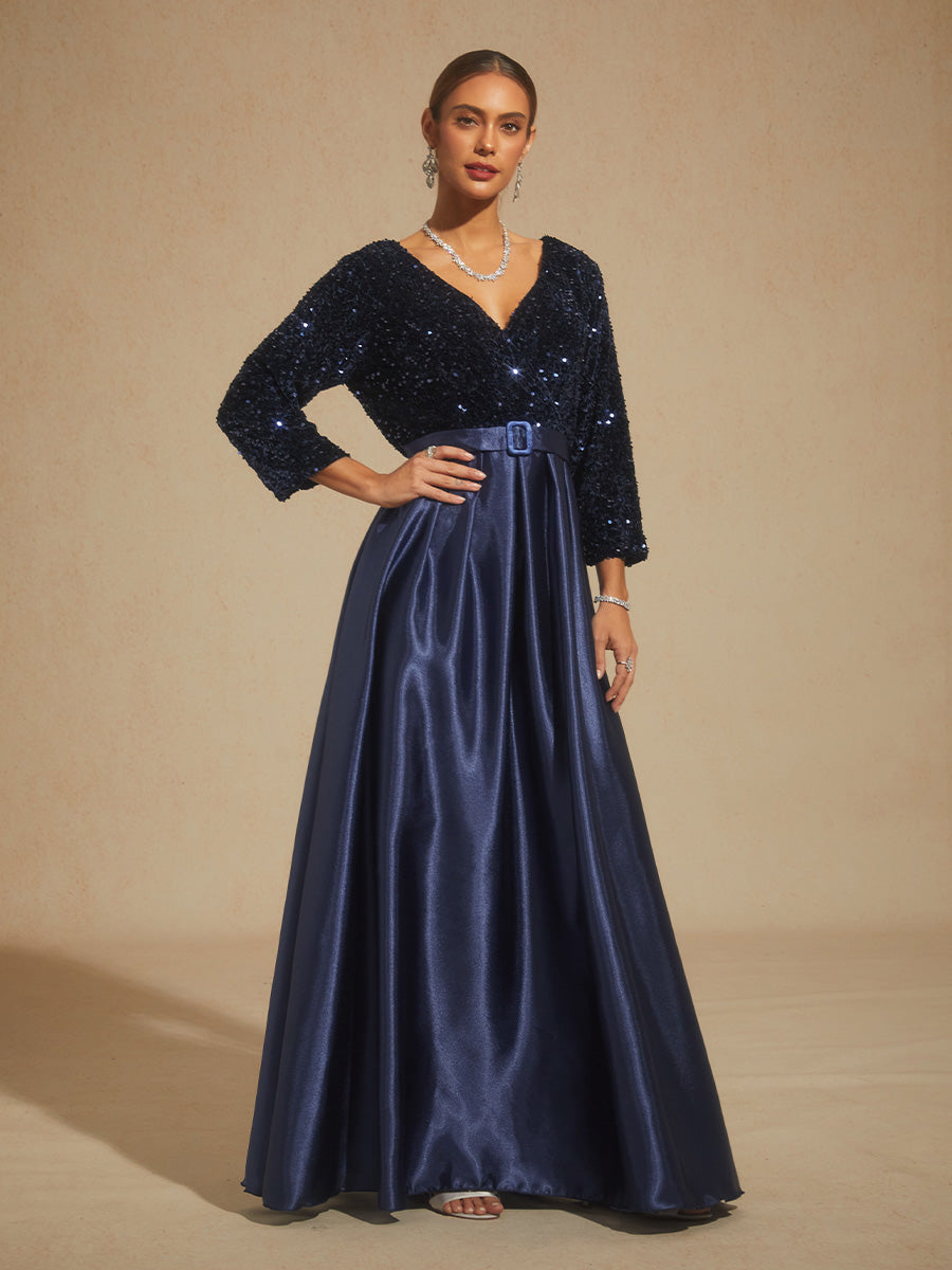 Velvet Sequin Satin Evening Gown