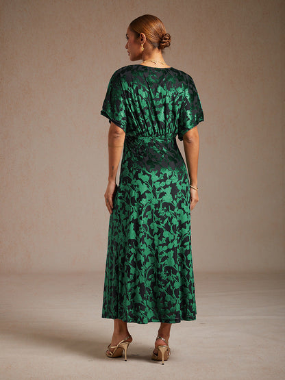 V-Neck Velvet Floral Maxi Dress