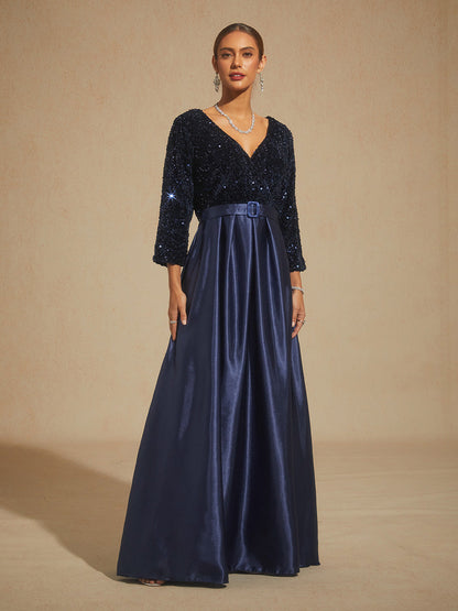 Velvet Sequin Satin Evening Gown