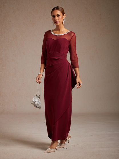 Elegant Beaded Illusion Neckline Formal Dress