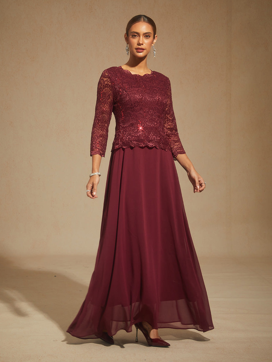 Elegant Lace and Chiffon Floor-Length Dress