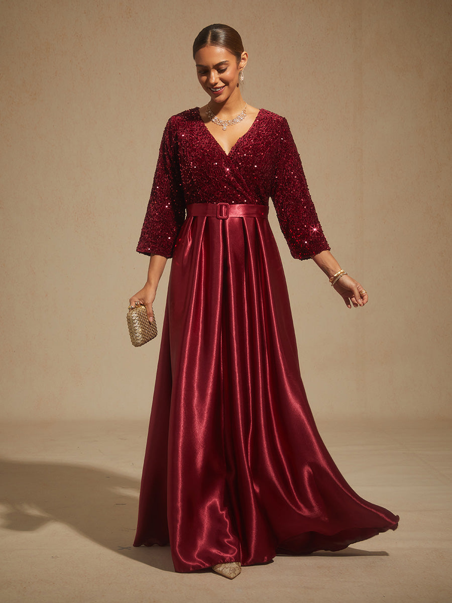 Velvet Sequin Satin Evening Gown
