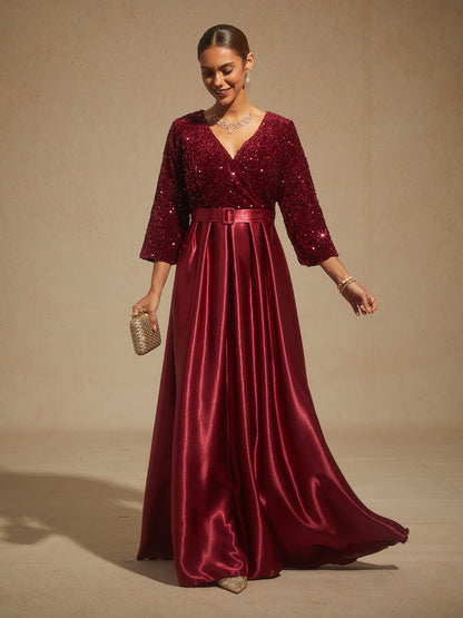 Velvet Sequin Satin Evening Gown