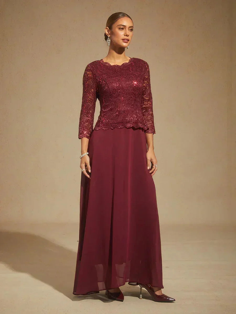 Elegant Lace and Chiffon Floor-Length Dress