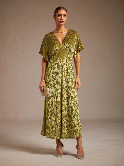 V-Neck Velvet Floral Maxi Dress