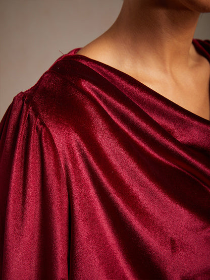 Elegant Stretch Velvet Blouse with Cowl Collar