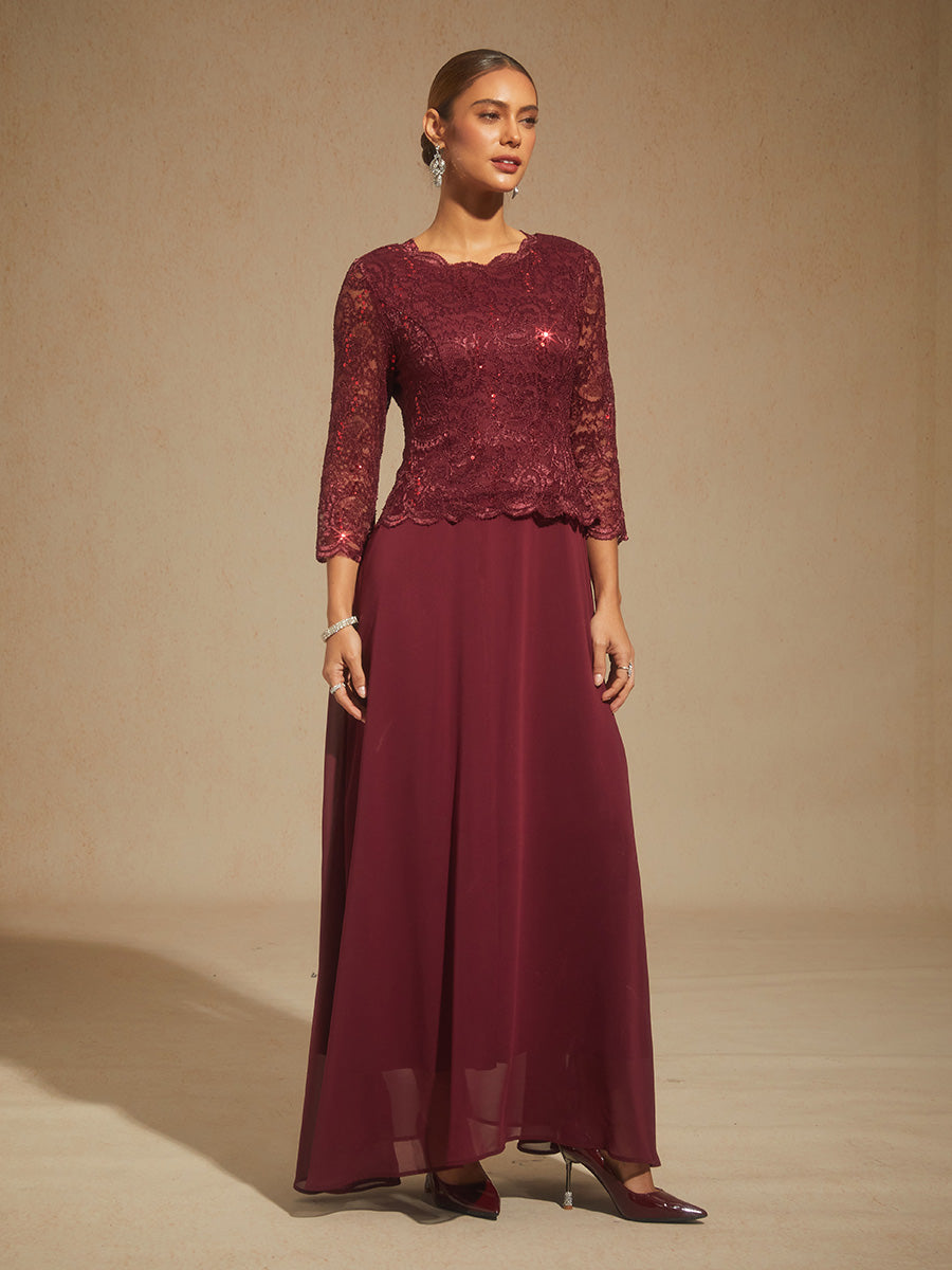 Elegant Lace and Chiffon Floor-Length Dress