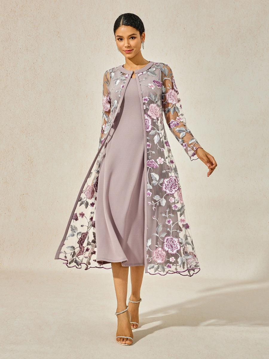 Women's Midi Dress Cocktail Dress Dress Set Wedding Guest Dress A Line Dress Elegant Formal Wedding Party Floral Long Sleeve Crew Neck Gray Pink Women's Midi Dress Cocktail Dress Dress Set Wedding Guest Dress A Line Dress Elegant Formal Wedding Party Floral Long Sleeve Crew Neck Gray Pink