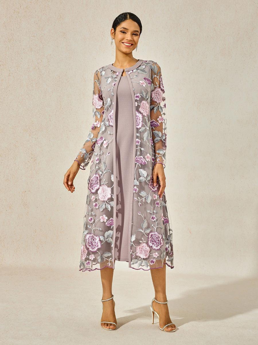 Mesh Lace Embroidered Floral Dress Set
