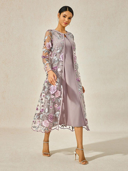 Mesh Lace Embroidered Floral Dress Set