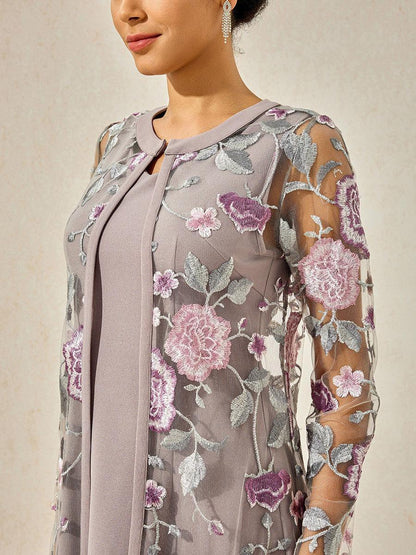 Mesh Lace Embroidered Floral Dress Set