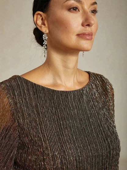 Metallic Pleated Chiffon Asymmetrical Layered Blouse