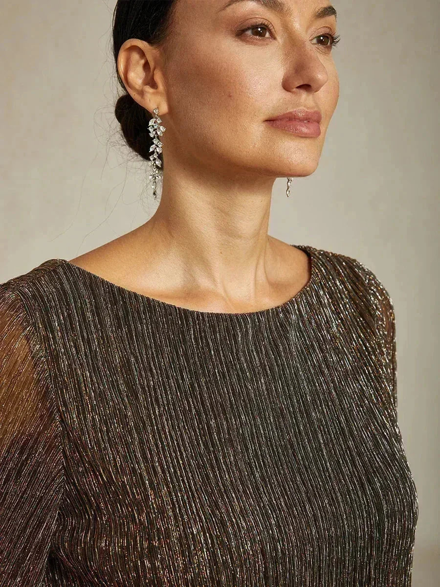 Metallic Pleated Chiffon Asymmetrical Layered Blouse