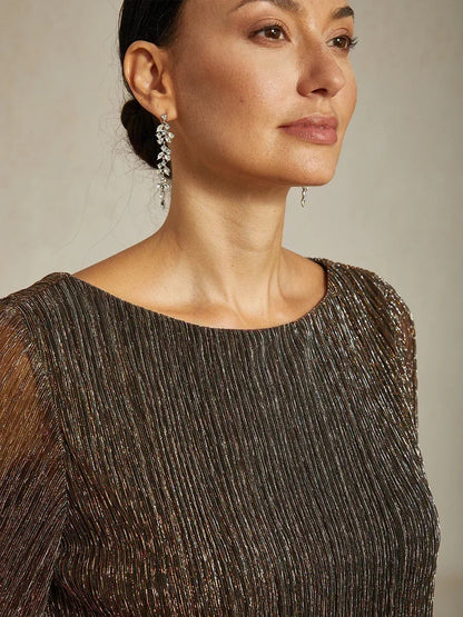 Metallic Pleated Chiffon Asymmetrical Layered Blouse