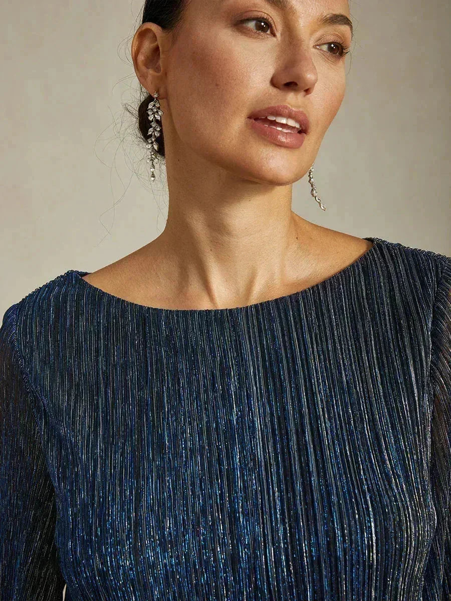 Metallic Pleated Chiffon Asymmetrical Layered Blouse