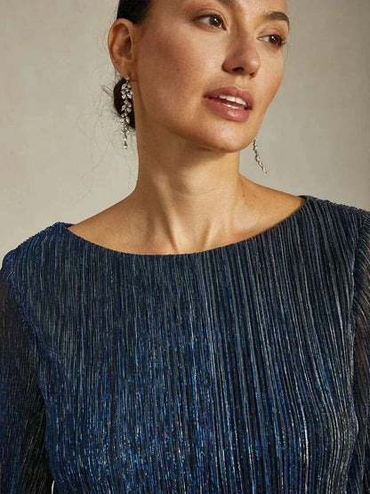 Metallic Pleated Chiffon Asymmetrical Layered Blouse