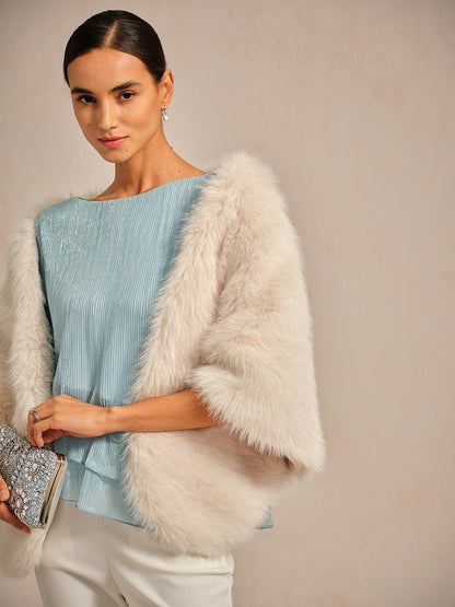 Metallic Pleated Chiffon Asymmetrical Layered Blouse