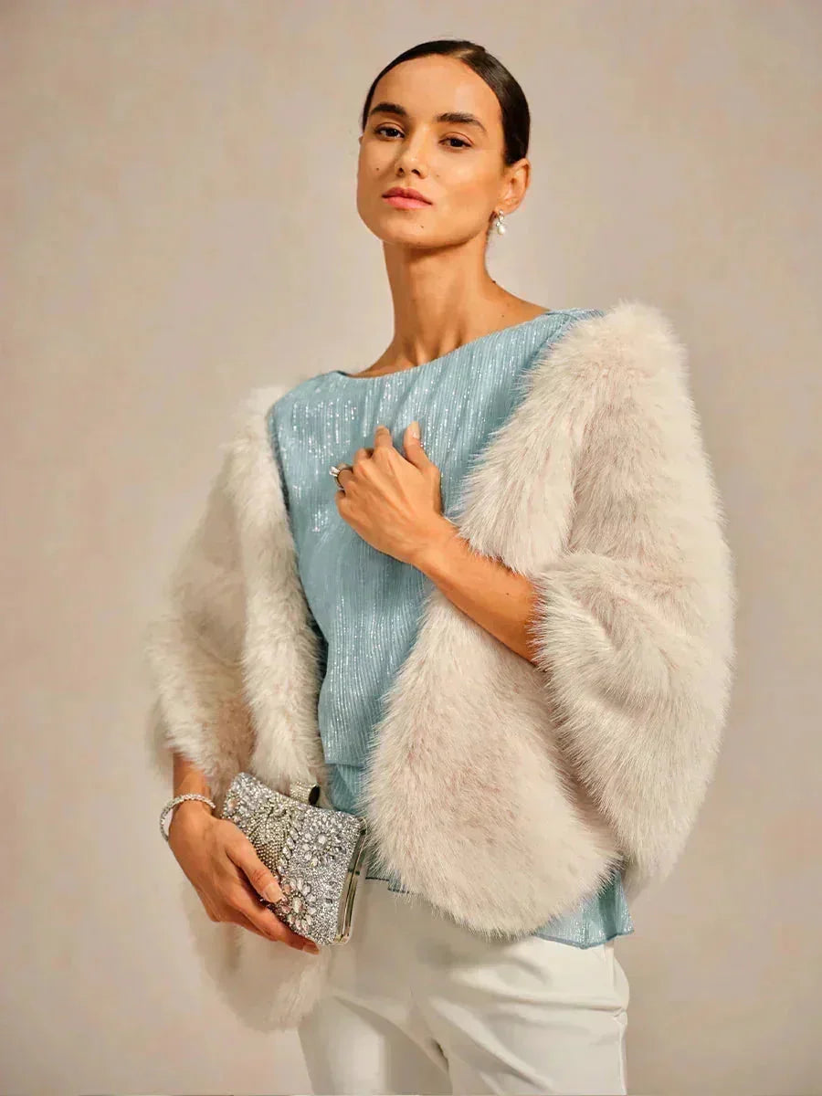 Metallic Pleated Chiffon Asymmetrical Layered Blouse