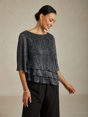 Metallic Chiffon Pleated Blouse