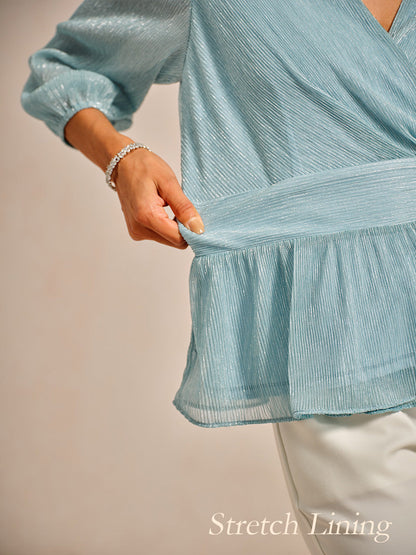 Metallic Pleated Chiffon Evening Wrap Top