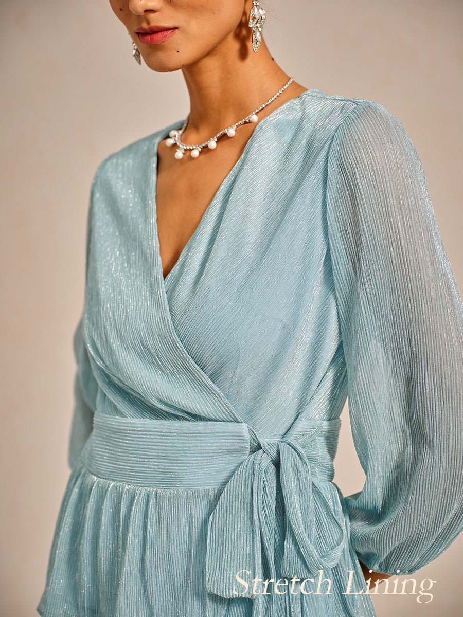 Metallic Pleated Chiffon Evening Wrap Top
