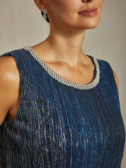 Metallic Pleated Chiffon Long Jacket Dress