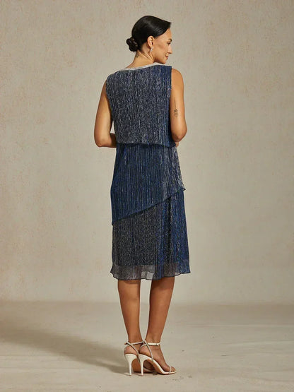 Metallic Pleated Chiffon Long Jacket Dress