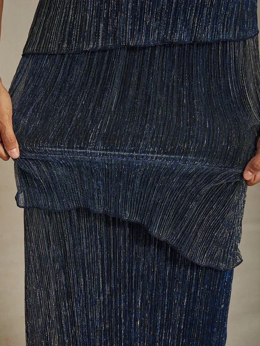 Metallic Pleated Chiffon Long Jacket Dress