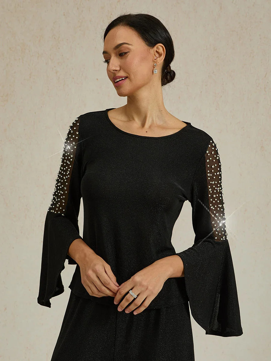 Metallic Gebreide Blouse met Kralen en Illusie-inzet