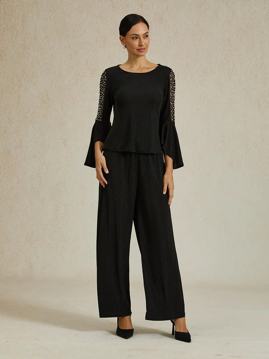 Metallic Gebreide Blouse met Kralen en Illusie-inzet