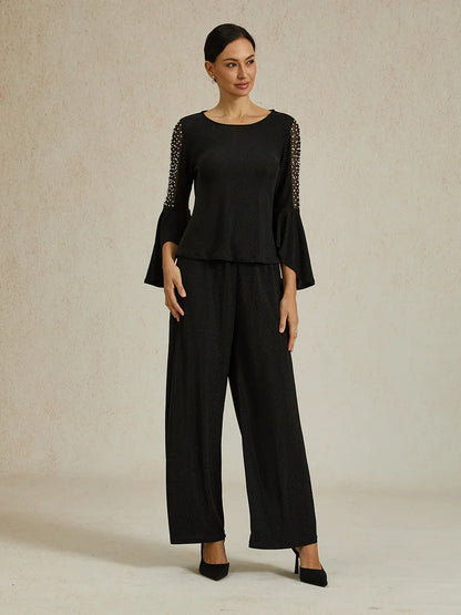 Metallic Gebreide Blouse met Kralen en Illusie-inzet