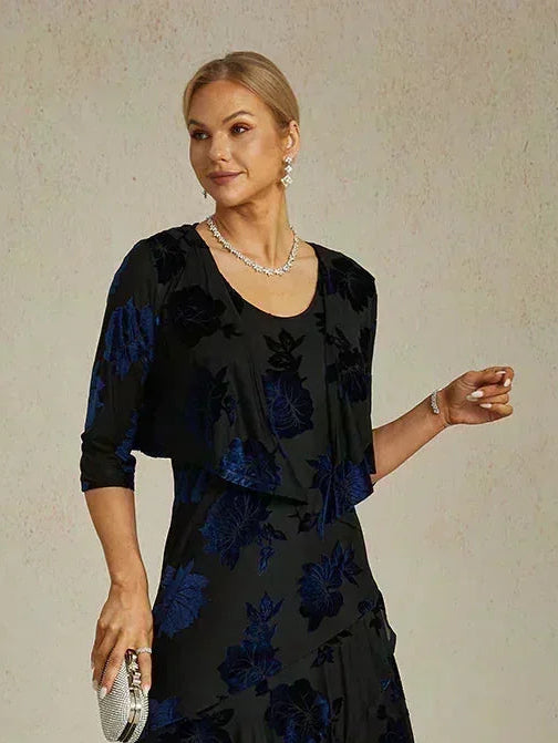 Floral Stretch Velvet 3/4 Sleeve Shrug