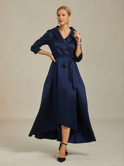 Stretch Taffeta Cocktail Dress with Tie Belt
